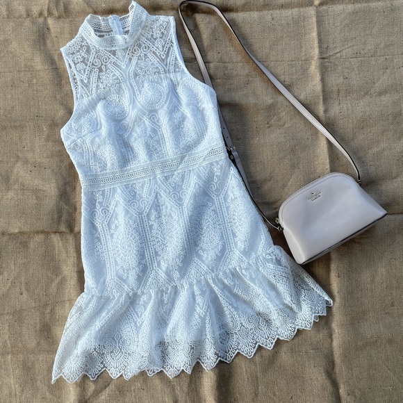 SHEIN Mock Neck Embroidery Mesh Sleeveless Dress - Picture 2 of 6